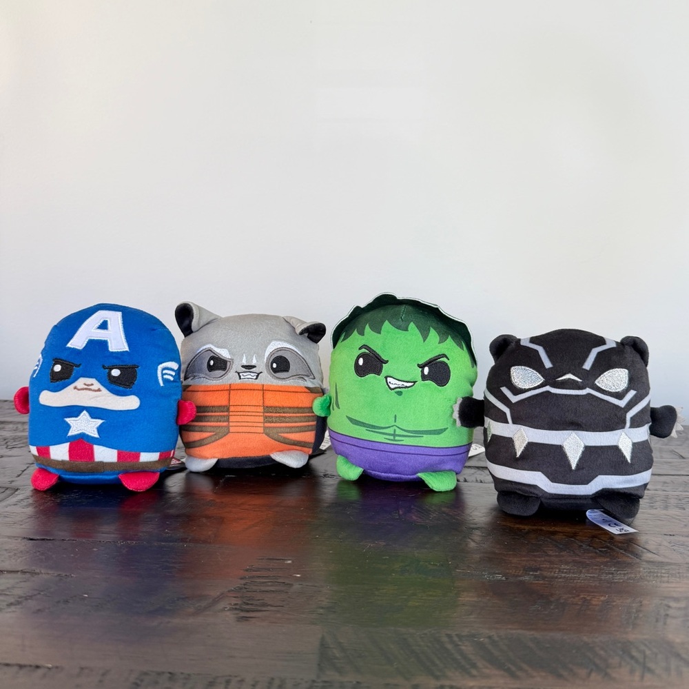 Mattel Marvel 5" Plush Lot of 4 Captain America, Rocket, Hulk, Black Panther